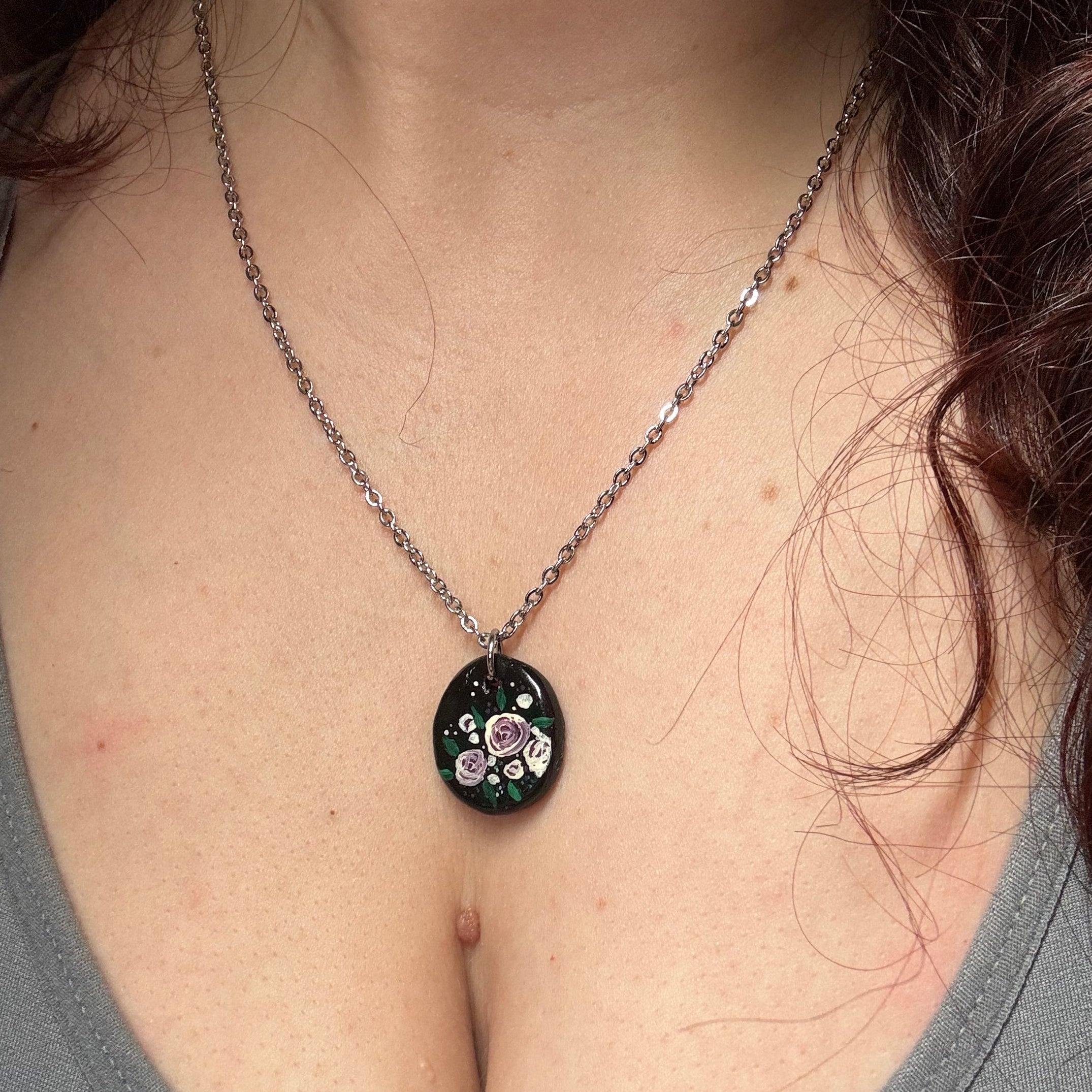 Whimsy goth purple rose necklace